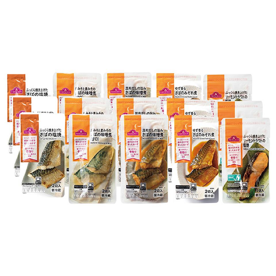 【夏の贈りもの】トップバリュ　おさかな惣菜　人気商品詰合せ　１５パックセット 商品サムネイル