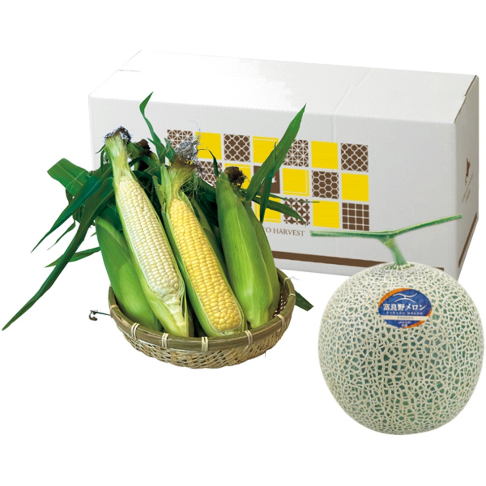 【夏の贈りもの】北海道産 ふらのメロン＆とうもろこし黄白各２本 商品サムネイル