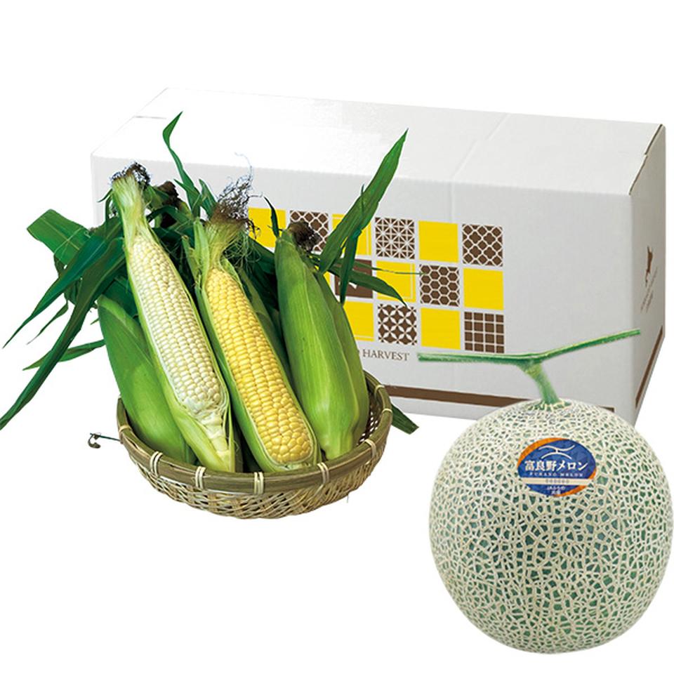 【夏の贈りもの】北海道産　ふらのメロン＆とうもろこし黄白各２本 商品サムネイル