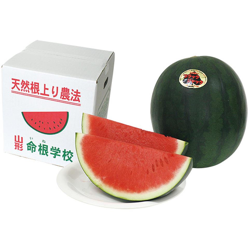 【夏の贈りもの】山形県村山市産（門脇農園）　殆どタネのないすいか「ブラックジャック」 商品サムネイル