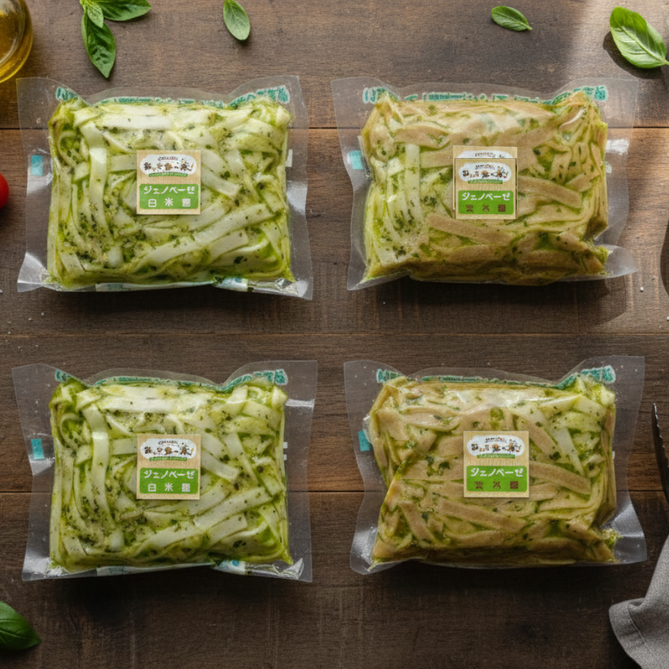 【愛知 カコイ】おいで食べ米！冷凍米粉パスタ【ジェノベーゼ】セット（パッケージ無し） 4個入り 商品サムネイル