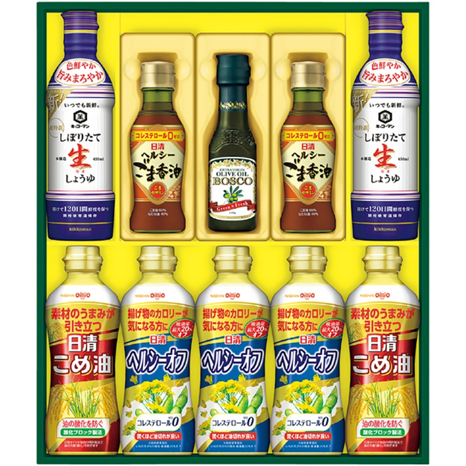 【夏の贈りもの】日清オイリオ バラエティオイル＆キッコーマンしぼりたて生しょうゆギフト 商品サムネイル