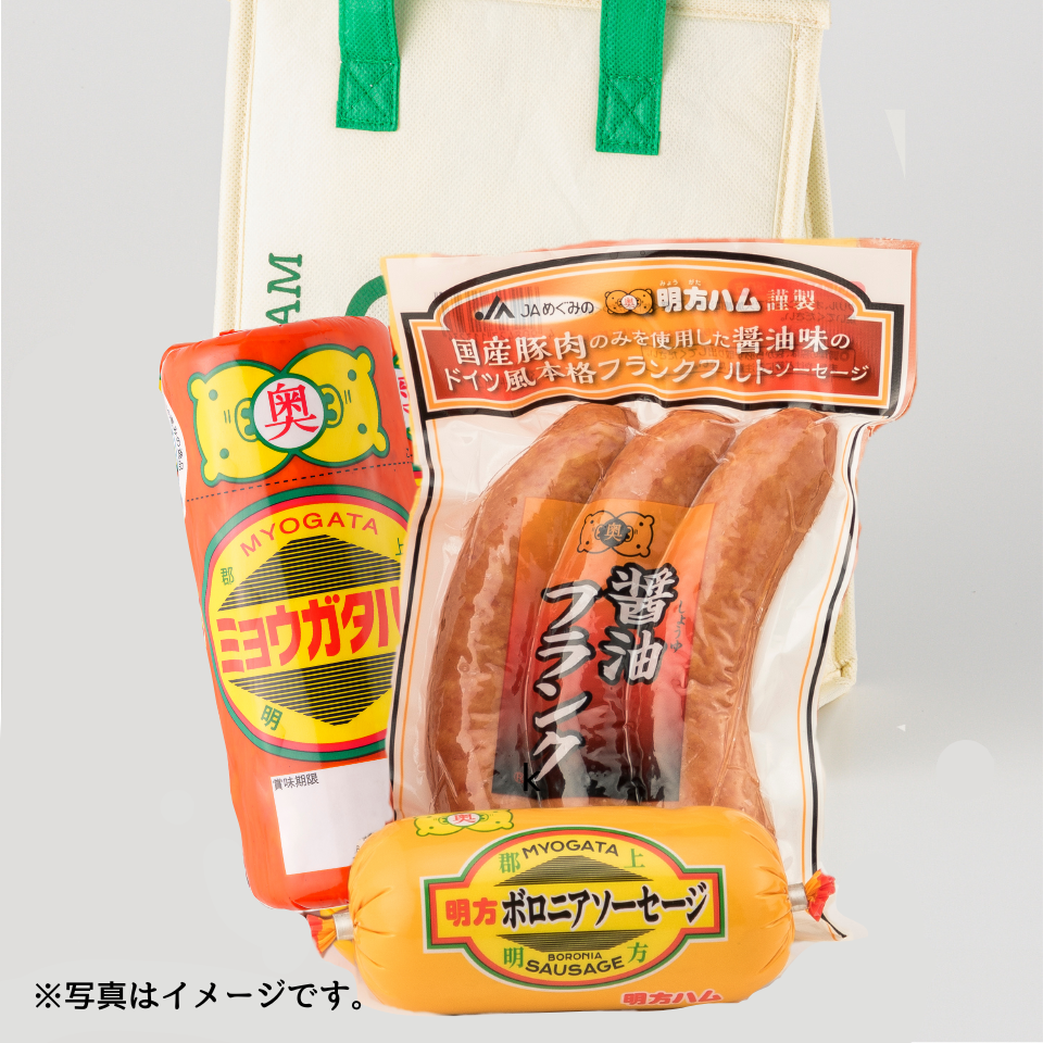 【岐阜 郡上】【明方ハム】明方ハム1本・明方ボロニアソーセージ１本・醤油フランク（3本入）１パックセット(FSH02) 商品サムネイル