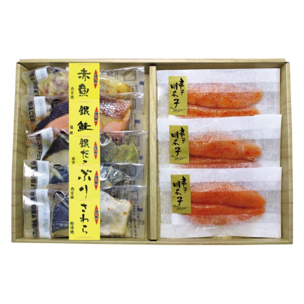 【冬ギフト】丸市食品　辛子明太子とレンジで簡単焼魚詰合せ 商品サムネイル