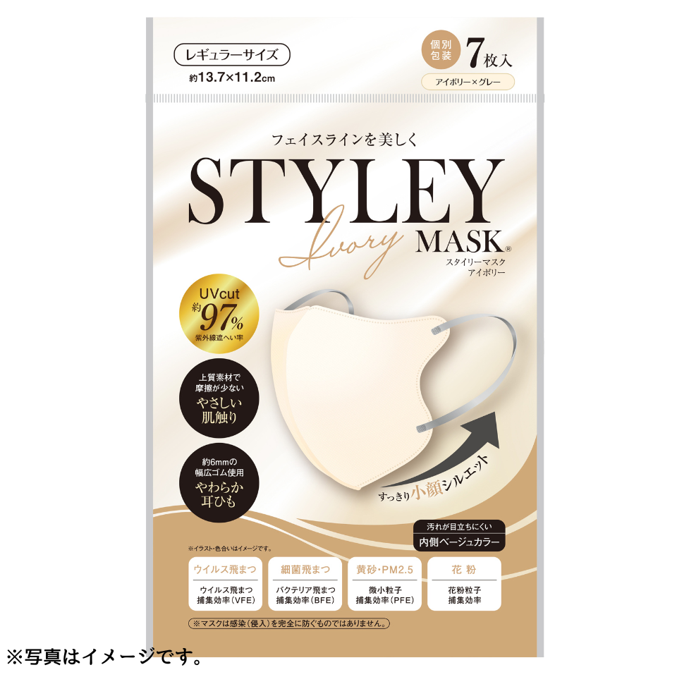 【岐阜】【やまと工業】ＳＴＹＬＥＹマスク ＵＶアイボリー（アイボリー×グレー）レギュラーサイズ７枚 商品サムネイル