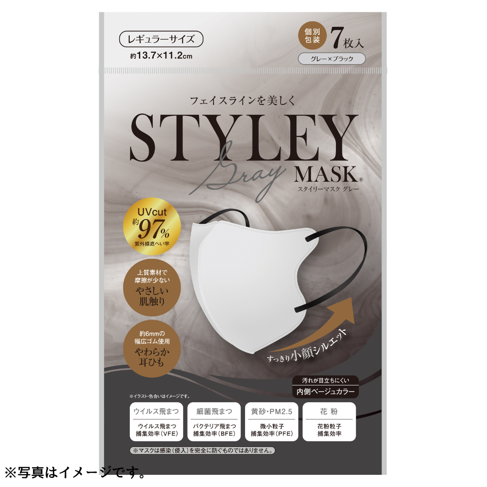 【岐阜】【やまと工業】ＳＴＹＬＥＹマスク ＵＶグレー（グレー×ブラック）レギュラーサイズ７枚 商品サムネイル