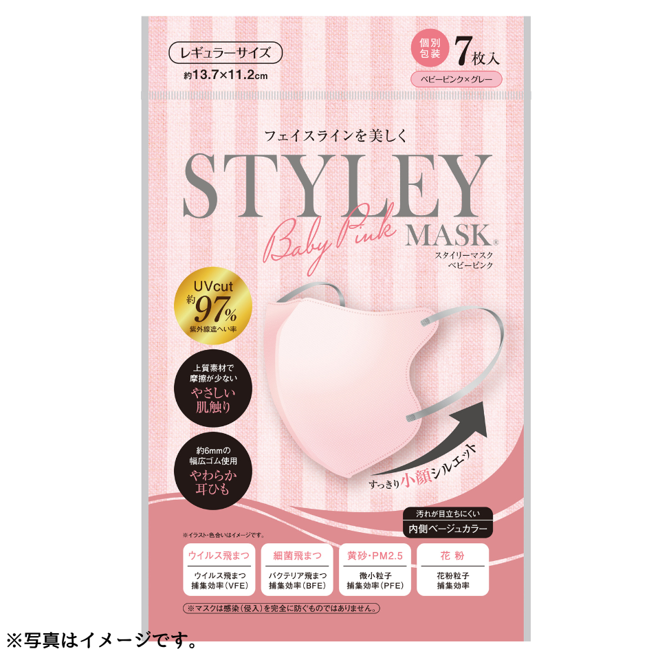 【岐阜】【やまと工業】ＳＴＹＬＥＹマスク ＵＶベビーピンク（ベビーピンク×グレー）レギュラーサイズ７枚 商品サムネイル