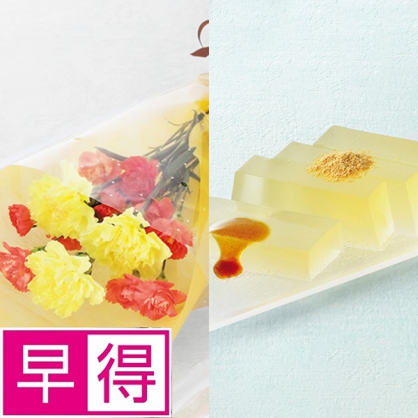 【父の日早得】カーネーションブーケ＋坂利製麺所　吉野の葛餅 商品サムネイル